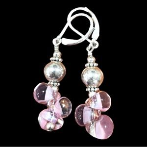 Beautiful Sterling and Pink Glass Drop Earrings